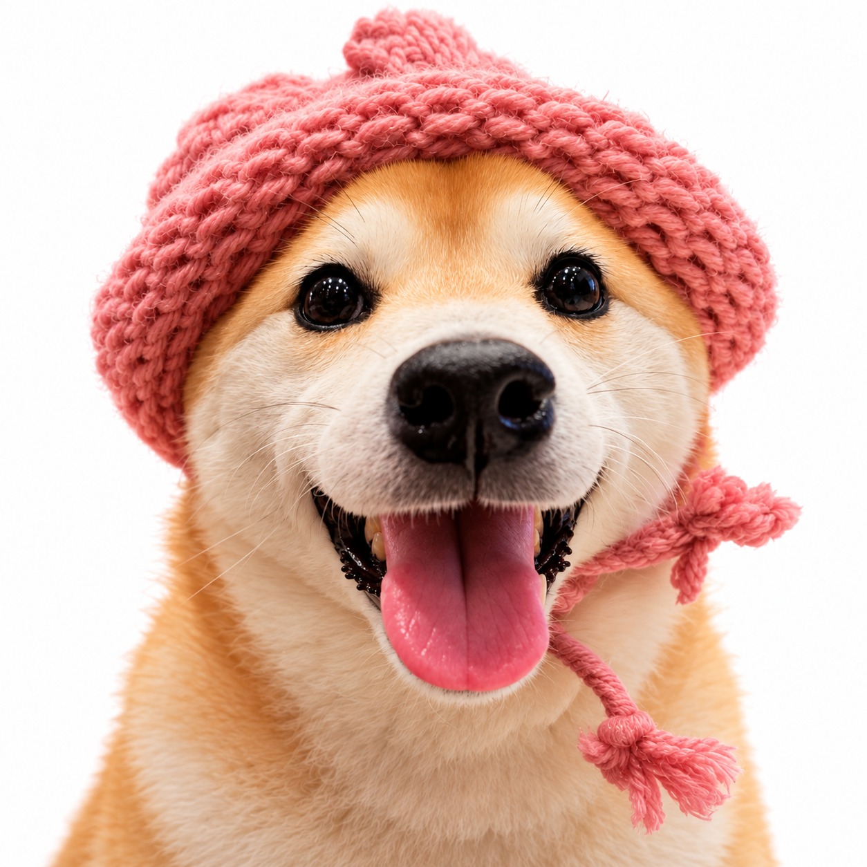 Achi wearing a pink knit hat